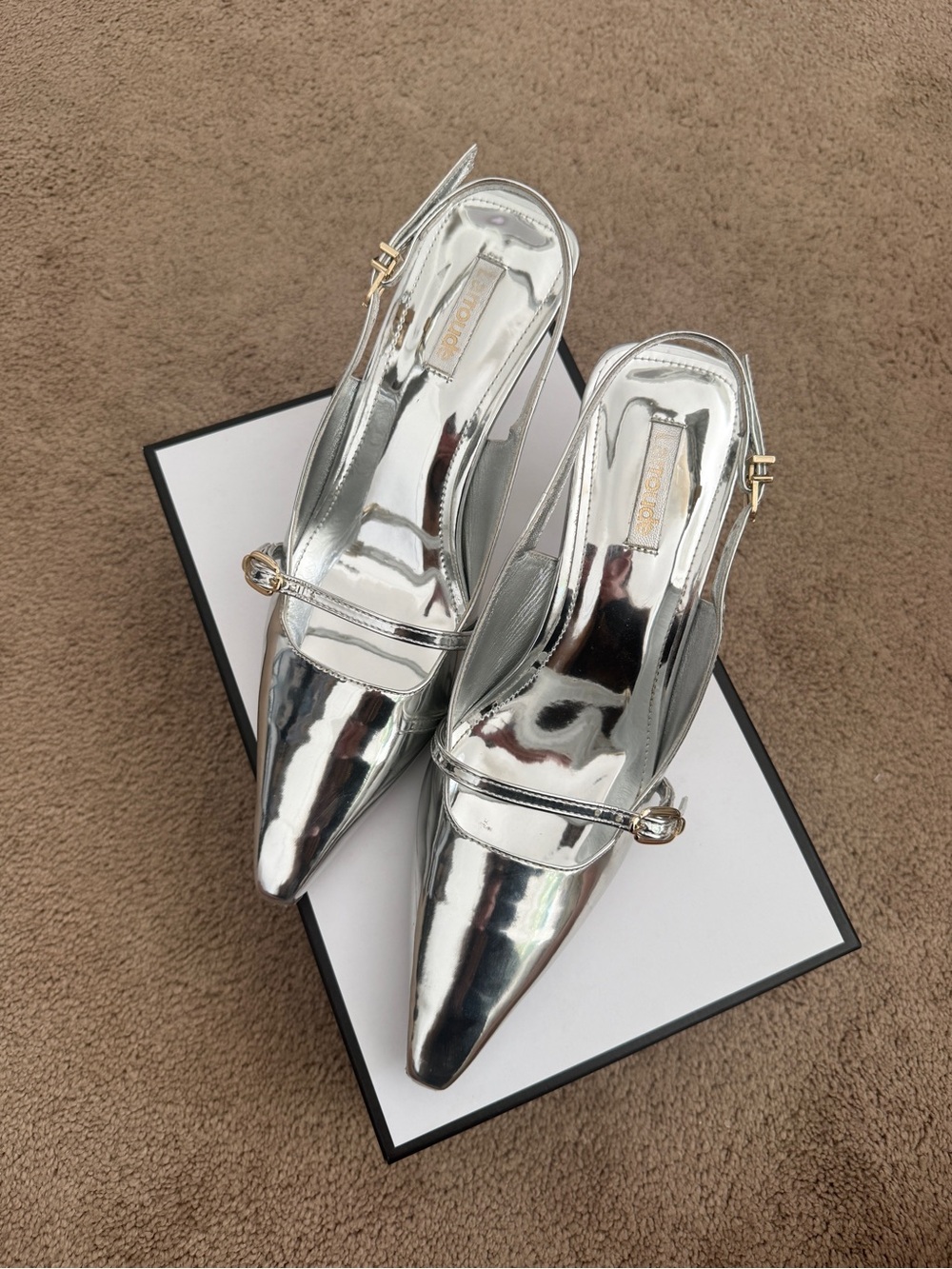 Larroude Ines Heels - Mirror Silver